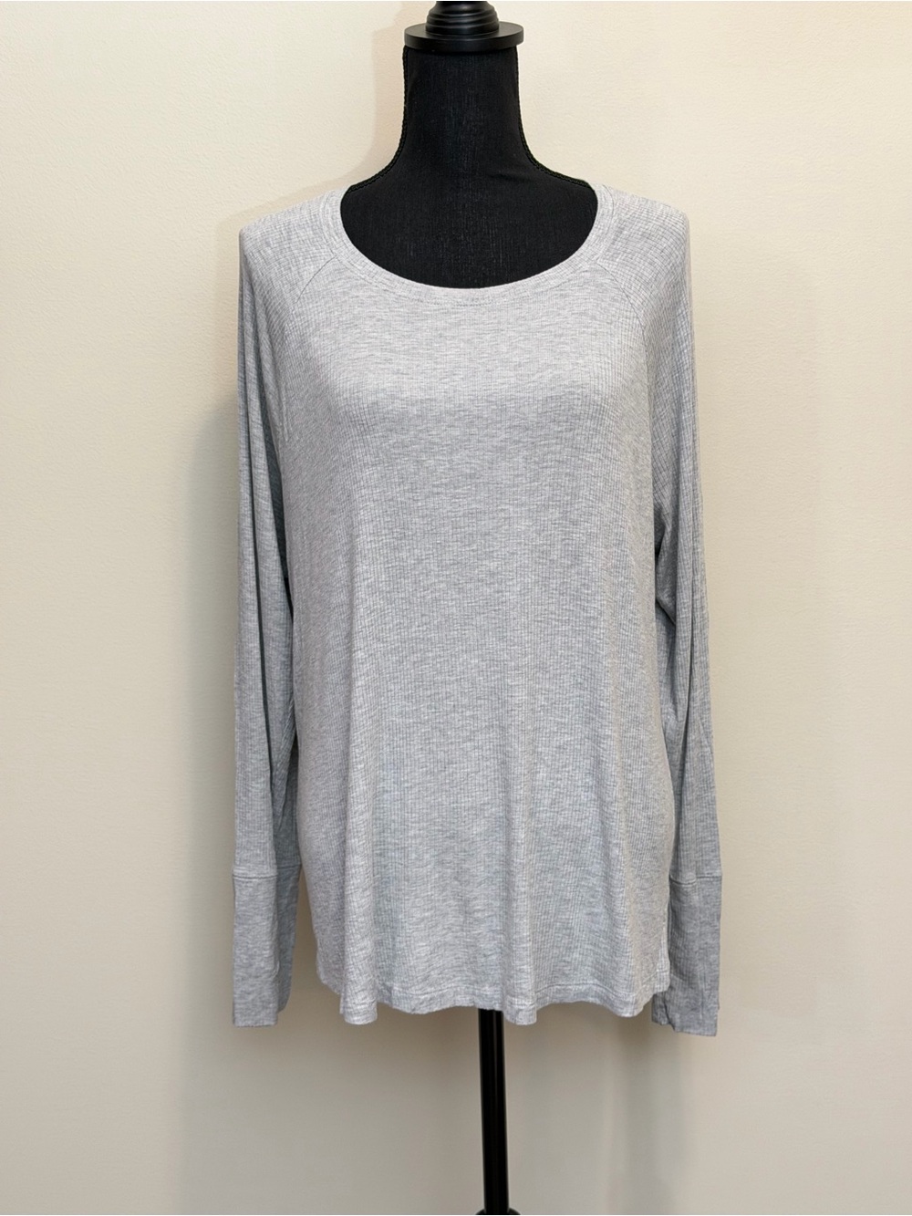 Aerie Offline Gray Long Sleeve Scoop Neck Top Womens XL Ribbed Cozy Oversized